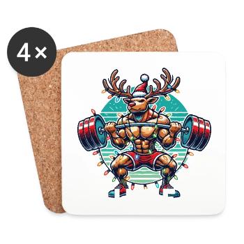 Muscle Renne Noël Fitness - Dessous de verre (lot de 4) - blanc - Devant
