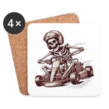 Skeleton Go-Kart Retro Adventure - Coasters (set of 4) - white - Front