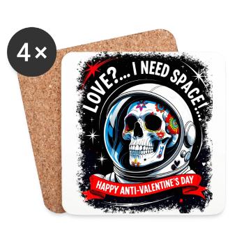 Amour?.. Crâne en sucre d’astronaute anti Saint-Valentin. - Dessous de verre (lot de 4) - blanc - Devant