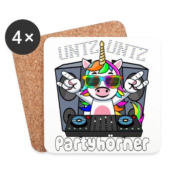DJ Einhorn - Untz Untz Party Horns - Techno, Rave - Dessous de verre (lot de 4) - blanc - Devant