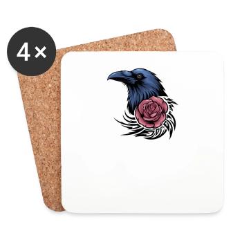 Raven’s Romance : Oiseau aux accents roses et tribaux - Dessous de verre (lot de 4) - blanc - Devant