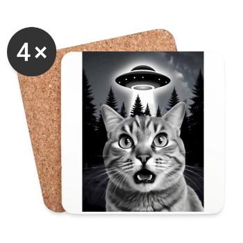 Selfie von einer Katze mit Ufo - Untersetzer (4er-Set) - Weiß - Vorne
