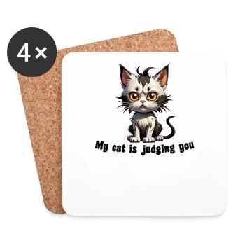 Meine Katze richtet dich: Humorvolles Katzendesign - Untersetzer (4er-Set) - Weiß - Vorne