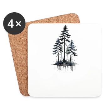 Watercolor Pine Grove - Coasters (set of 4) - white - Front