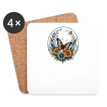 Cercle floral papillon - Dessous de verre (lot de 4) - blanc - Devant