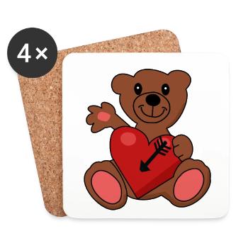 Teddy Ours en peluche Valentine Arrow Coeur - Dessous de verre (lot de 4) - blanc - Devant