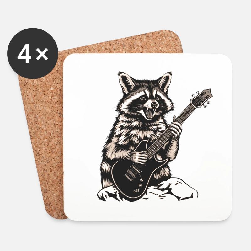 Waschbär der auf einer E-Gitarre abrockt - Untersetzer (4er-Set) - Weiß