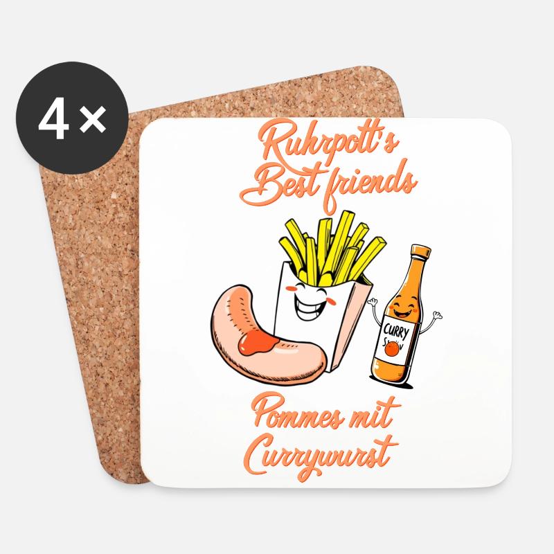 Ruhrpott Spaß Pommes mit Currywurst lustiges Motiv - Untersetzer (4er-Set) - Weiß
