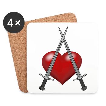 Épée Chevalier Coeur Épéiste Combattant - Dessous de verre (lot de 4) - blanc - Devant