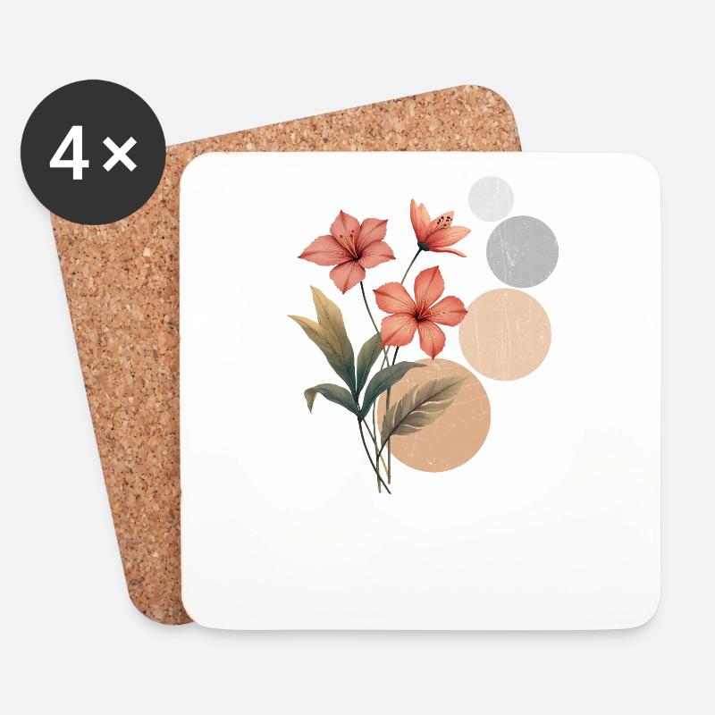 Florale Harmonie mit geometrischen Kreisen - Untersetzer (4er-Set) - Weiß