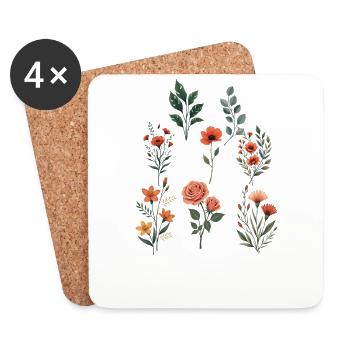 Verschiedene florale botanische Sets - Untersetzer (4er-Set) - Weiß - Vorne