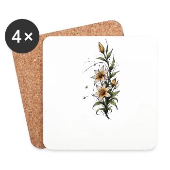 Lily Bloom with Stars - Coasters (set of 4) - white - Front