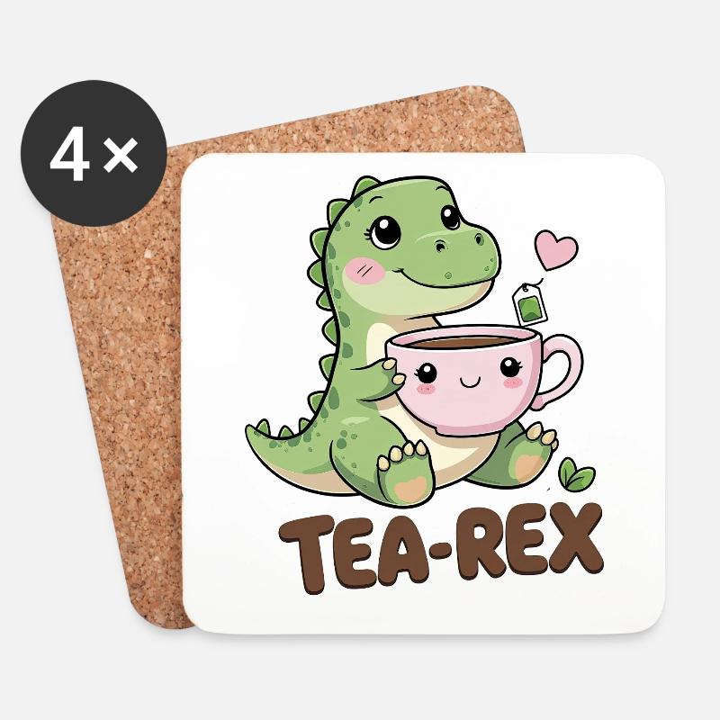 Tea-Rex – Süßer Dino mit Teetasse - Untersetzer (4er-Set) - Weiß