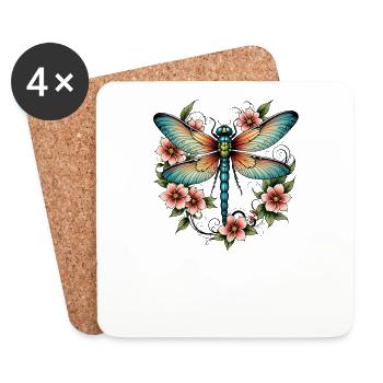 Libelle Blumenkranz - Untersetzer (4er-Set) - Weiß - Vorne