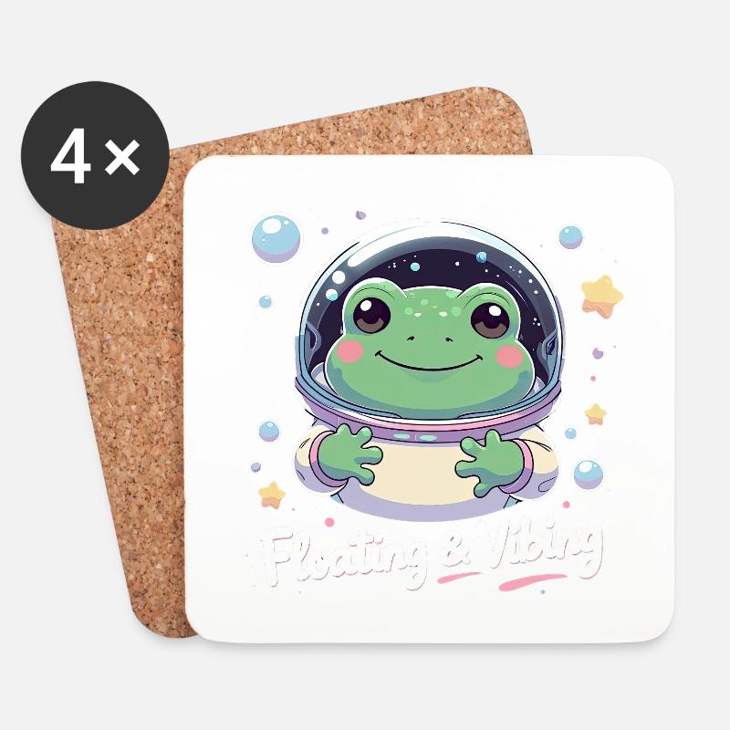 Floating & Vibing – Astronauten-Frosch im All - Untersetzer (4er-Set) - Weiß