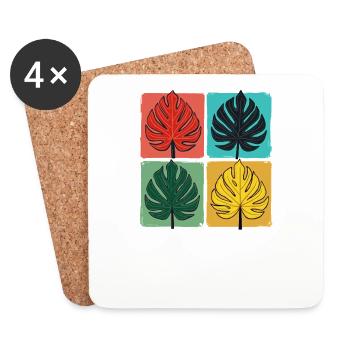 Retro Monstera Blatt Gitter - Untersetzer (4er-Set) - Weiß - Vorne