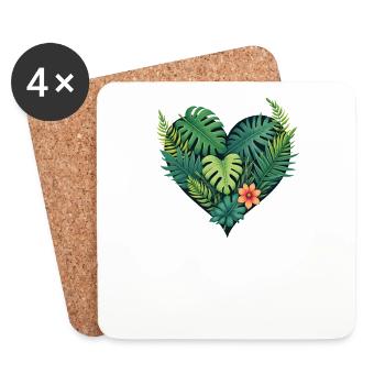 Tropical Heart Foliage Bloom - Coasters (set of 4) - white - Front