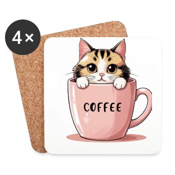 Chat de café mignon - Motivation matinale parfaite - Dessous de verre (lot de 4) - blanc - Devant