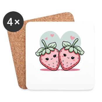 Amour sucré de la fraise - Dessous de verre (lot de 4) - blanc - Devant