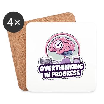 Overthinking in Progress – Lustiges Gehirn - Untersetzer (4er-Set) - Weiß - Vorne