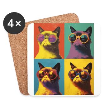 Cool Pop Art Grump Cat avec lunettes de soleil - Dessous de verre (lot de 4) - blanc - Devant