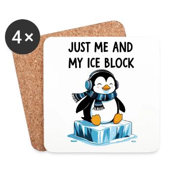 Nur ich und mein Eisblock – Chilliger Pinguin - Untersetzer (4er-Set) - Weiß - Vorne
