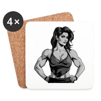 Femme Muscles Musculateur Fitness - Dessous de verre (lot de 4) - blanc - Devant