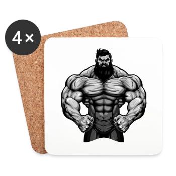Muscles de combattant de bodybuilder - Dessous de verre (lot de 4) - blanc - Devant