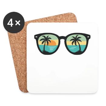 Sonnenbrille Palmen Sunset Urlaubsdesign - Untersetzer (4er-Set) - Weiß - Vorne