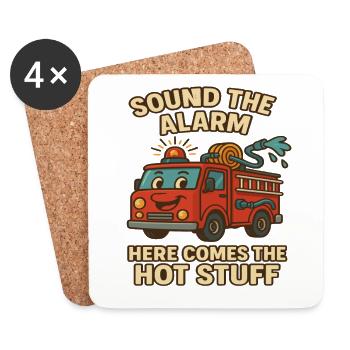Chemise pour enfants de camion de pompiers – Hot Stuff Saying - Dessous de verre (lot de 4) - blanc - Devant