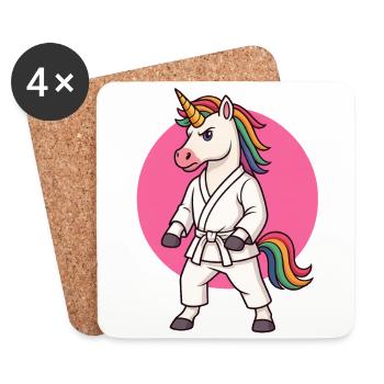 Karate Einhorn Cartoon - Kampfsport - Untersetzer (4er-Set) - Weiß - Vorne