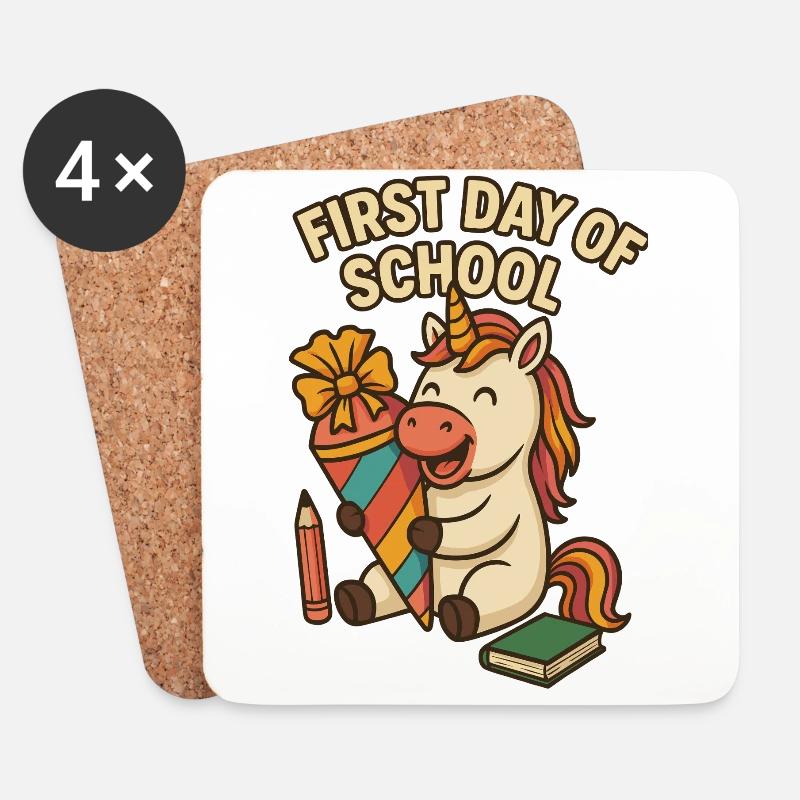 Einhorn Schule Schulstart Erstklässler - Untersetzer (4er-Set) - Weiß