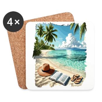 Plage Été Île Vacances Plage Mer Soleil - Dessous de verre (lot de 4) - blanc - Devant