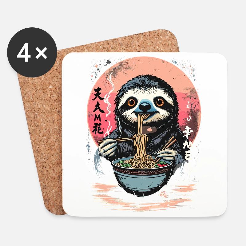 Faultier isst Ramen Japan Nudel Design - Untersetzer (4er-Set) - Weiß