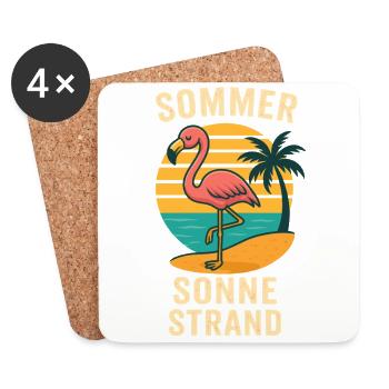 Flamingo Vacances Été Plage Design Rétro - Dessous de verre (lot de 4) - blanc - Devant
