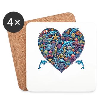 Meerestiere Herzform Ozean Liebe - Untersetzer (4er-Set) - Weiß - Vorne