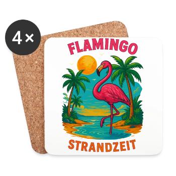 Flamingo Vacation Summer Beach Retro Design - Coasters (set of 4) - white - Front