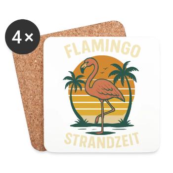 Flamingo Vacation Summer Beach Retro Design - Coasters (set of 4) - white - Front