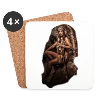 Indianer Frau Ureinwohner Illustration Geschenk - Untersetzer (4er-Set) - Weiß - Vorne