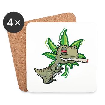 cool funny cannabis thc stoner dino - Coasters (set of 4) - white - Front