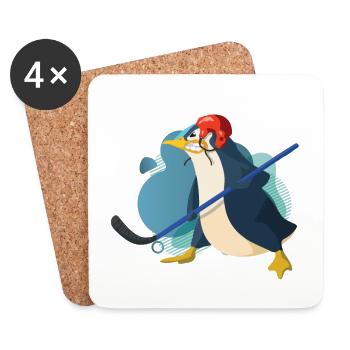 cooler lustiger Eishockey Pinguin - Untersetzer (4er-Set) - Weiß - Vorne