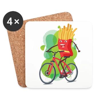 funny bike french fries tshirt - Coasters (set of 4) - white - Front