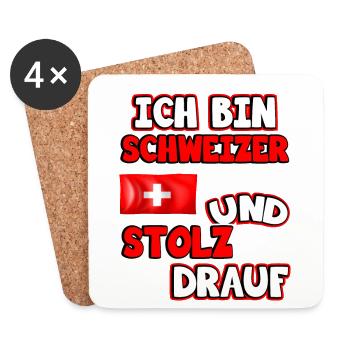 Drapeau suisse. Je suis suisse et fier de ça. - Dessous de verre (lot de 4) - blanc - Devant