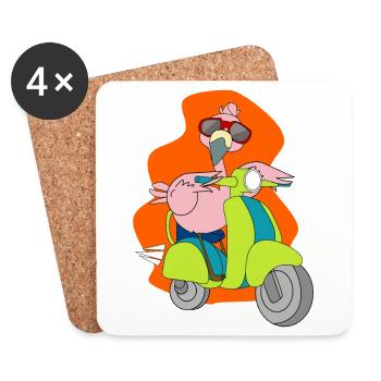 Flamingo Motorrad Roller Mofa Geschenk Shirt - Untersetzer (4er-Set) - Weiß - Vorne