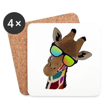 Idée cadeau girafe arc-en-ciel avec lunettes de soleil - Dessous de verre (lot de 4) - blanc - Devant
