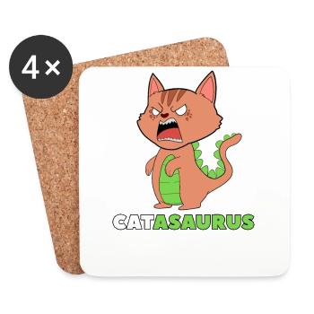 Katze Bengalkatze Catasaurus T-Rex lustig Geschenk - Untersetzer (4er-Set) - Weiß - Vorne