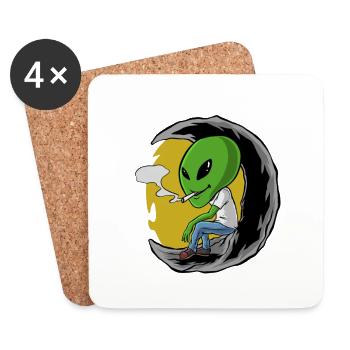 Alien Zigarette Rauchen Kiffen Weed - Untersetzer (4er-Set) - Weiß - Vorne