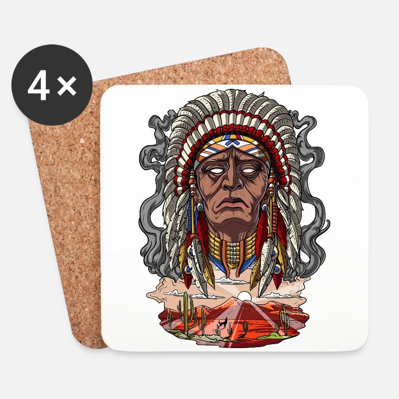 Indianischer Häuptling Kopfschmuck - Untersetzer (4er-Set) - Weiß