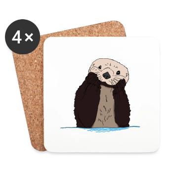 loutre mignonne et mignonne en cadeau boîte loutre - Dessous de verre (lot de 4) - blanc - Devant