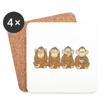 3 affen handy geschenk shirt - Untersetzer (4er-Set) - Weiß - Vorne